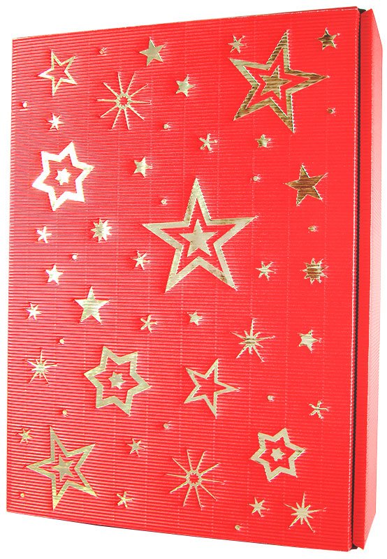 3er Präsentkarton Rot mit Gold-Metallic-Sternen mit Strukturprägung / Geschenkverpackung 