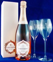 Set mit 1 Flasche Alfred Gratien Brut Rose Champagner 0,75 l mit 2 Gläsern Alfred Gratien (bauchig)